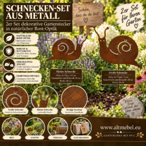 2er Set Schnecken Gartenstecker Metall Edelrost Gartendekoration