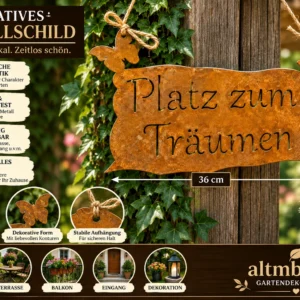 Platz zum Träumen Schild Metall Edelrost 36 cm Rost Gartendekoration Hängeschild