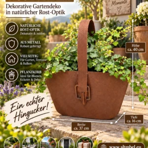Pflanzkorb Metall Edelrost mit Henkel Pflanzgefäß Rost Gartendekoration Tasche