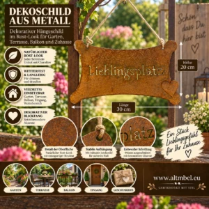 Lieblingsplatz Schild Metall Edelrost 30 cm Rost Türschild Gartendeko Hängeschild