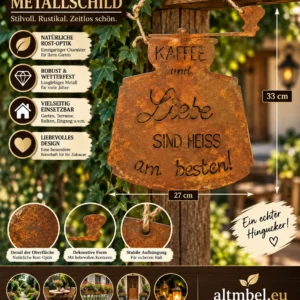 Kaffee und Liebe Schild Metall Edelrost 33 cm Wanddekoration Küche Rost Geschenk