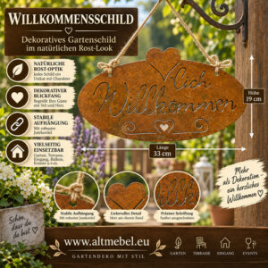 Herzlich Willkommen Schild Metall Edelrost 33 cm Türschild Rost Gartendeko Herz
