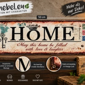Emailschild HOME 50x20 cm Vintage Retro Wanddeko Haus Garten Geschenk Dekoration