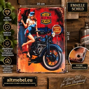 Emaille Schild Motorrad Retro 25x20 cm – Vintage Garage Dekoration Motorcycles