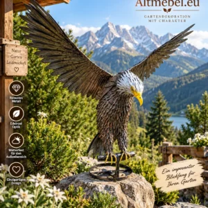 XXL Adler Metall 100 cm | Gartenfigur Adlerskulptur Gartendekoration Bunt Gemalt