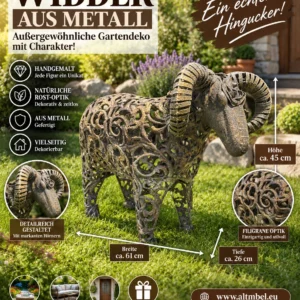 Widder Gartenfigur Metall 61 cm Tierfigur mit Hörnern Gartendekoration Schaf