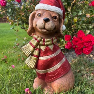 Weihnachtshund 35 cm Kunststoff Hund Weihnachtsdeko Gartenfigur Nikolaus Dekoration