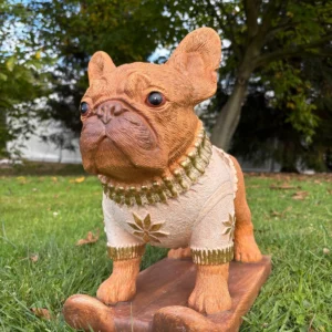 Französische Bulldogge auf Skiern 36 cm Kunststoff Weihnachtsdekoration Hund